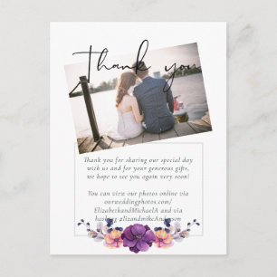 Elegante Bloemige Paarse Sinaasappel Trouwdag Briefkaart