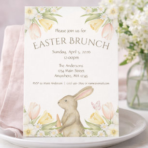 Elegante bloemige Pasen Konijn Pasen Brunch Uitnod Feestdagenkaart