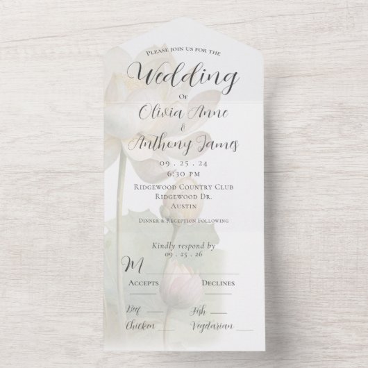 Elegante bloemige pastel bruiloft all in one uitnodiging (Binnen)