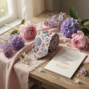 Elegante Bloemige Pastel Hydrangea Roos Stropdas