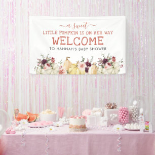 Elegante Bloemige Pompoen   Herfst Baby Shower Spandoek