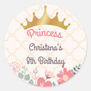 Elegante bloemige prinses verjaardag ronde sticker
