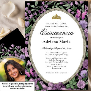 Elegante bloemige Quinceanera-uitnodiging roze blo Kaart