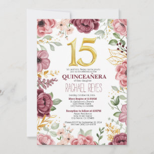 Elegante bloemige Quinceañera-uitnodigingssjabloon Kaart