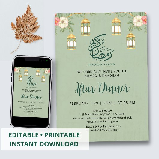 Elegante bloemige Ramadan Iftar-dineruitnodiging Kaart