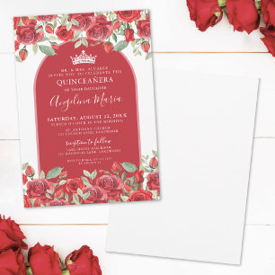Elegante Bloemige Rode Quinceanera Kaart