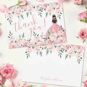Elegante bloemige roze Quinceañera Bedankkaart
