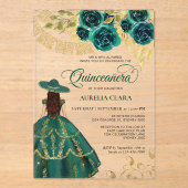 Elegante bloemige smaragdgroene Charra Quinceañera Acryl Uitnodigingen (Voorkant)