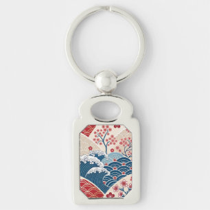 Elegante Bloemige Traditionele Rode Blauwe Aziatis Sleutelhanger