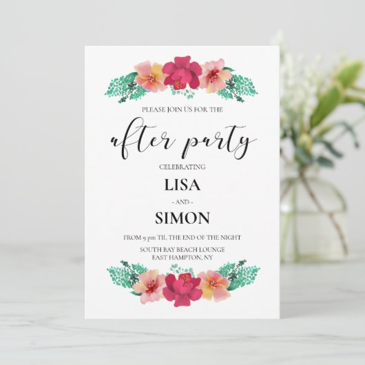 Elegante bloemige trouw afterparty kaart (Staand voorkant)