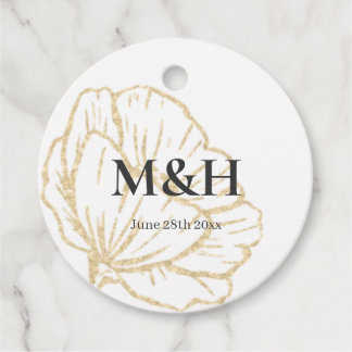 Elegante bloemige trouw gouden bloemen monogram bedankjes labels