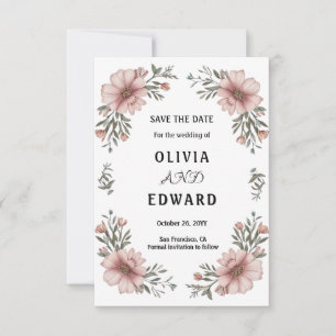 Elegante Bloemige Trouwdatum Bewaar Trouwkaart Save The Date