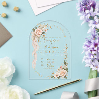 Elegante bloemige trouwuitnodiging acryl uitnodigingen