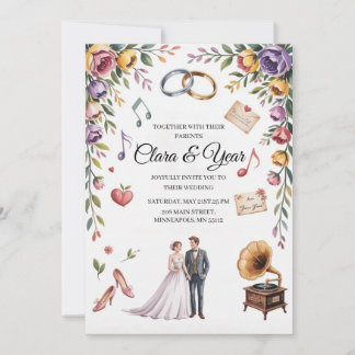 Elegante bloemige trouwuitnodiging | Romantische t Kaart