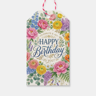 Elegante bloemige verjaardagscadeau kaart cadeaulabel