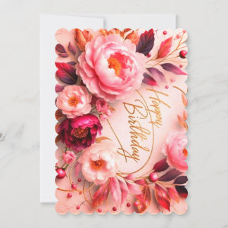 Elegante bloemige verjaardagskaart | Roze Kaart
