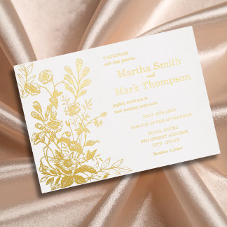 Elegante Bloemige Vintage Botanische Goud Folie Uitnodiging