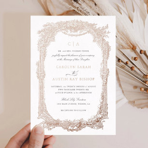 Elegante Bloemige Vintage Ornament Kader Huwelijk Folie Uitnodiging