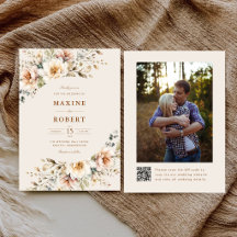 Elegante Bloemige Watercolor QR Code Foto Bruiloft