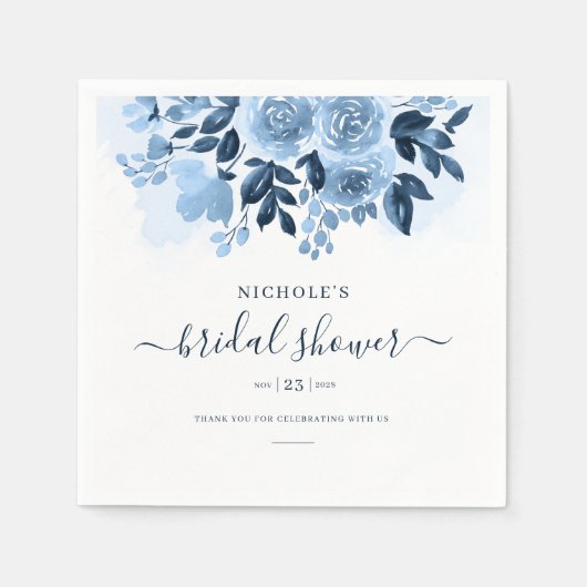 Elegante Bloemige Watercolor Script Bruiloft Feest Servet (Voorkant)