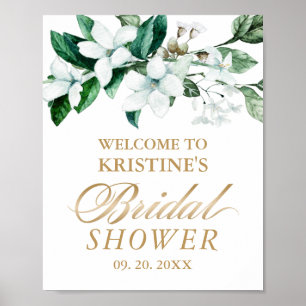 Elegante bloemige waterverf groene bruidsdouche poster