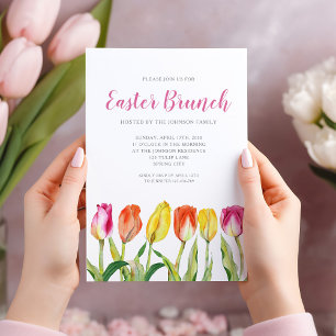 Elegante Bloemige Waterverf Tulp Pasen Brunch Kaart