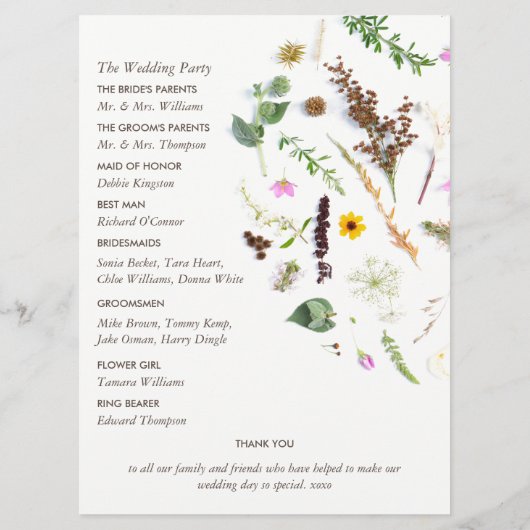 Elegante Bloemige Wilde Bloemen Bruiloft Programma (Achterkant)