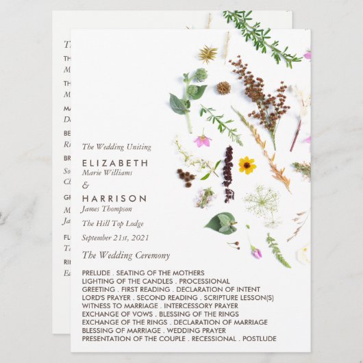 Elegante Bloemige Wilde Bloemen Bruiloft Programma (Voorkant / Achterkant)