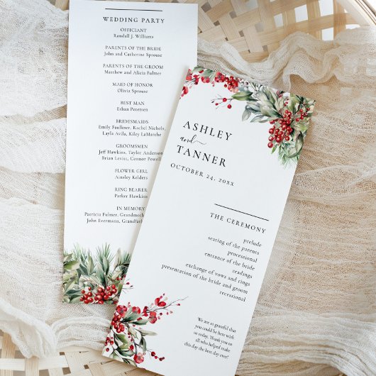 Elegante Bloemige Winter Kerst Huwelijk Programma