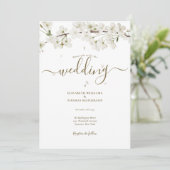 Elegante bloemige witte bloesem schrift huwelijks kaart (Staand voorkant)