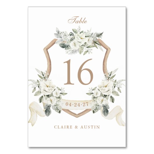 Elegante Bloemige Witte Groene Kuif Tafelnummer (Achterkant)