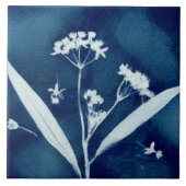 Elegante Bloemige Zijdeplant Cyanotype Tegeltje (Voorkant)