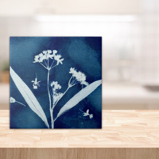 Elegante Bloemige Zijdeplant Cyanotype Tegeltje