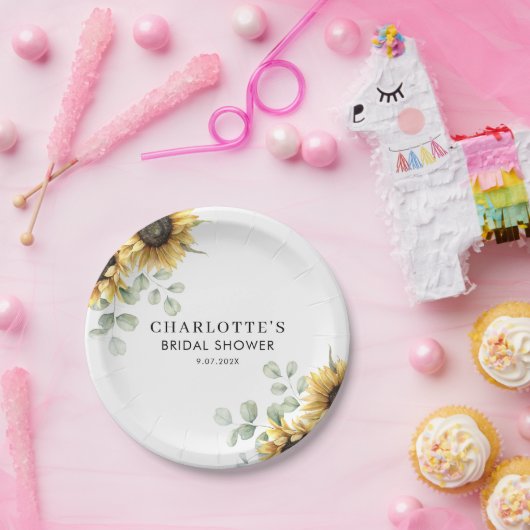 Elegante bloemige zonnebloem bruidsshower papieren bordje (Feest)