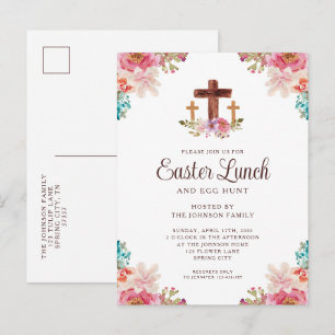Elegante Bloemkruis Pasen Lunch Uitnodiging Briefkaart