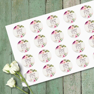Elegante bloemlijst Roze Blush Paars Perzik Namen Ronde Sticker