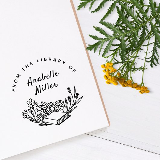 Elegante  bloemrijke aangepaste naam Bibliotheek B Rubberstempel