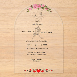 Elegante bloemrijke acryl trouwuitnodiging met mon uitnodigingen
