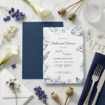 Elegante Bloemrijke Blauwe Lijntekening Oefendiner