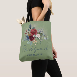 Elegante Bloemrijke Bourgondische Script Trouw Bru Draagtas