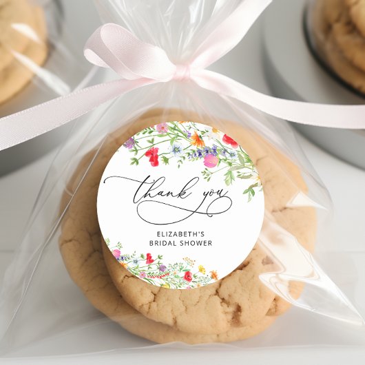 Elegante Bloemrijke Bruidsdouche Dank Je Wel Ronde Sticker