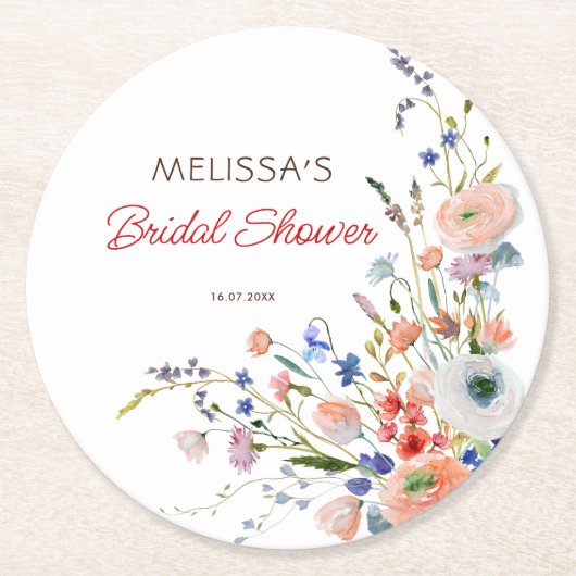 Elegante Bloemrijke Bruidsdouche Ronde Kartonnen Onderzetter (Voorkant)