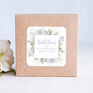 Elegante Bloemrijke Bruidsdouche Stofblauwe Rozen Vierkante Sticker