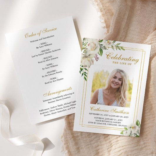 Elegante Bloemrijke Herdenkingsdienst Funeraire Or Programma
