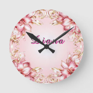 Elegante bloemrijke lijst met roze lelieontwerpen ronde klok