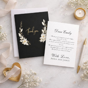 Elegante bloemrijke minimal met gouden accenten bedankkaart