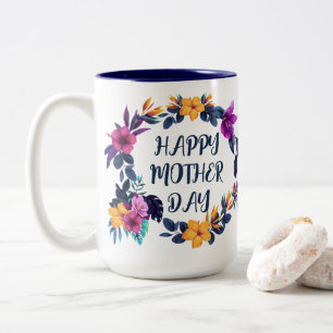 Elegante Bloemrijke Moederdag Koffiemok met Eigen Tweekleurige Koffiemok