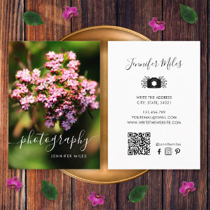 Elegante Bloemrijke QR Code Minimalistische Fotogr Visitekaartje