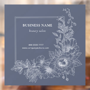 Elegante Bloemrijke Rand Schoonheidssalon Stofblau Raamsticker