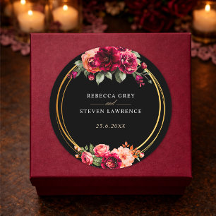 Elegante bloemrijke rode zwarte romantische droom  ronde sticker